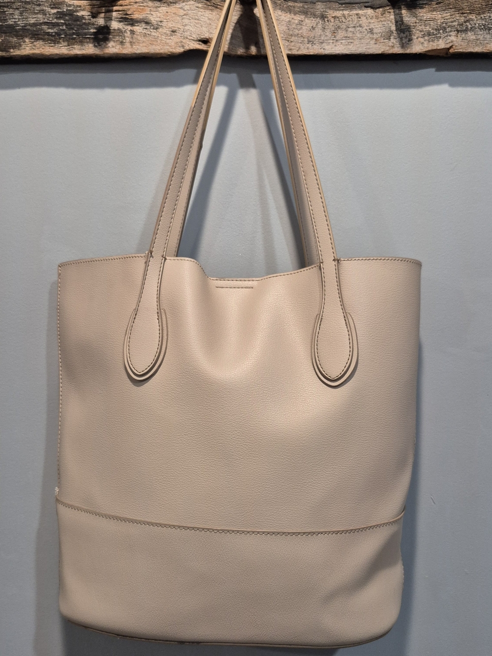 Joe Fresh Blush Beige Structured Faux Leather Tote Bag - Picture 9 of 11